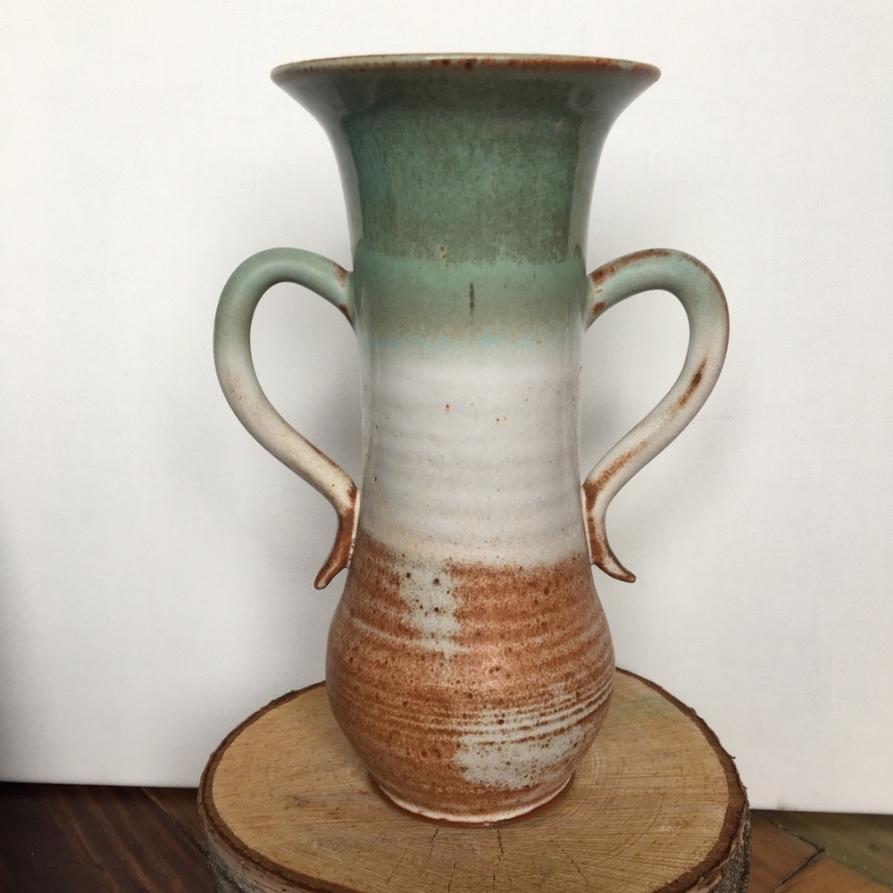 Ombré Glazed Handmade Pottery Colorful Handle Vase - Picture 3 of 10